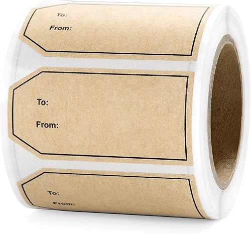 Lolocor Etiquetas adhesivas de regalo de 1 x 2 pulgadas, 300 unidades en rollo de etiquetas de papel kraft natural para Navidad, vacaciones, día de