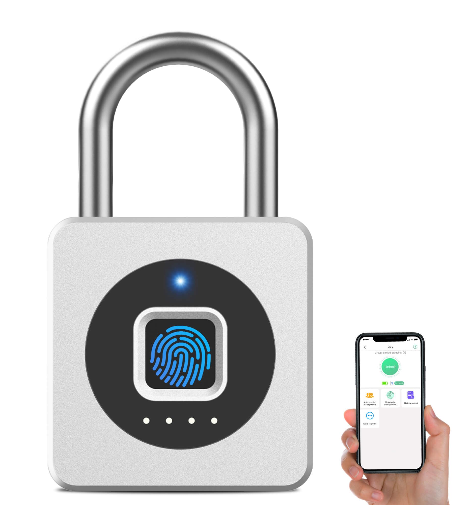 eLinkSmart Fingerprint Gym Locker Lock, Keyless Biometric Padlock, Weatherproof Electronic Digital Bluetooth App Smart Combo Pad Lock for Outdoor Fence Gate School Locker Storage Pool Shed - Silver