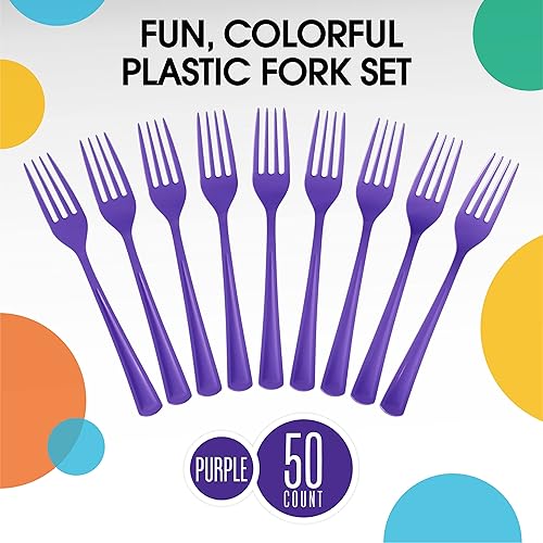 Miniatura 3 de Exquisite Cubiertos de plástico de alta calidad, tenedores desechables de plástico resistente, 50 unidades, color morado