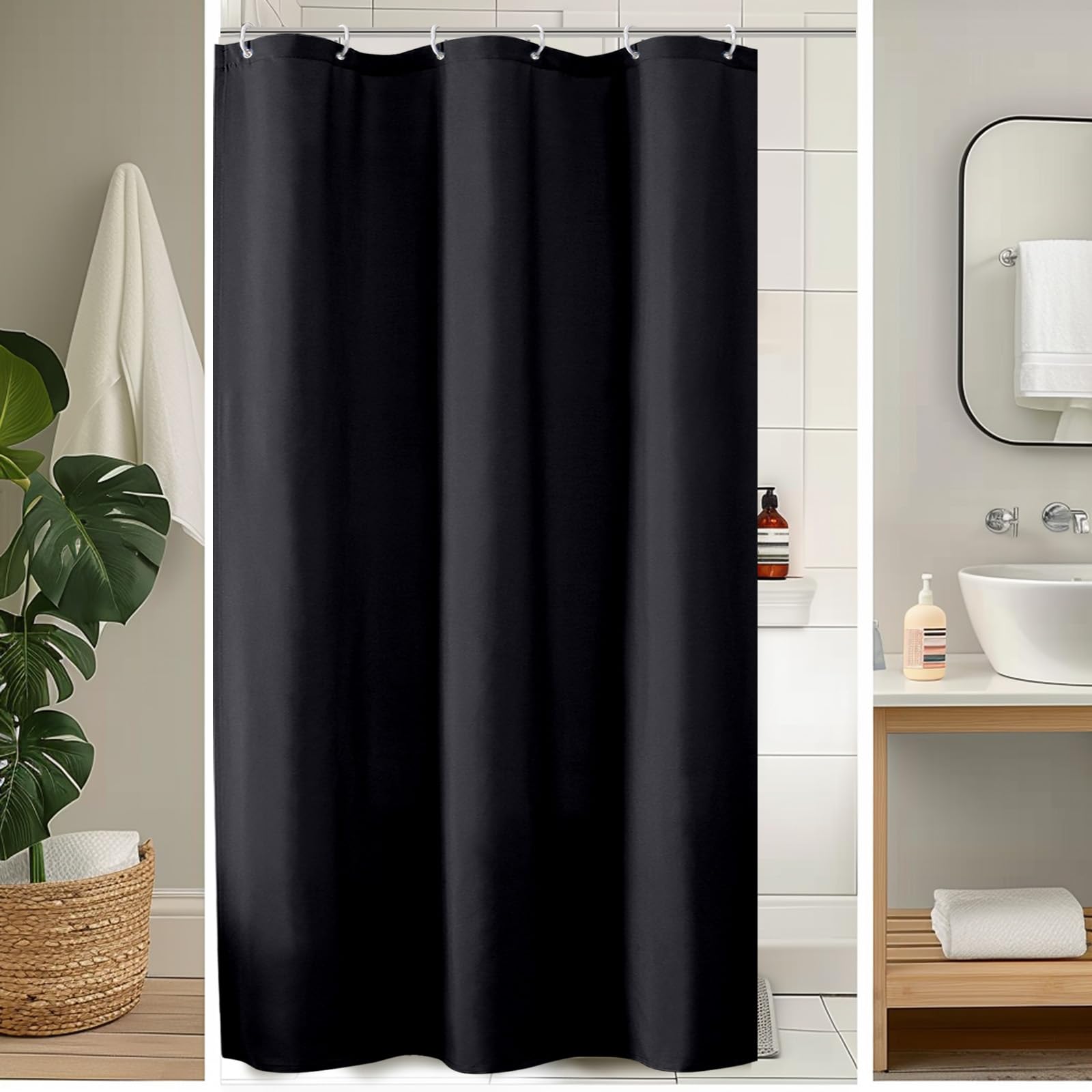 OVZME Zora 36 x 72 Inch Stall Fabric Shower Curtain - Soft Small Black Shower Curtain for Bathroom for Narrow Stall Size, Machine Washable Water