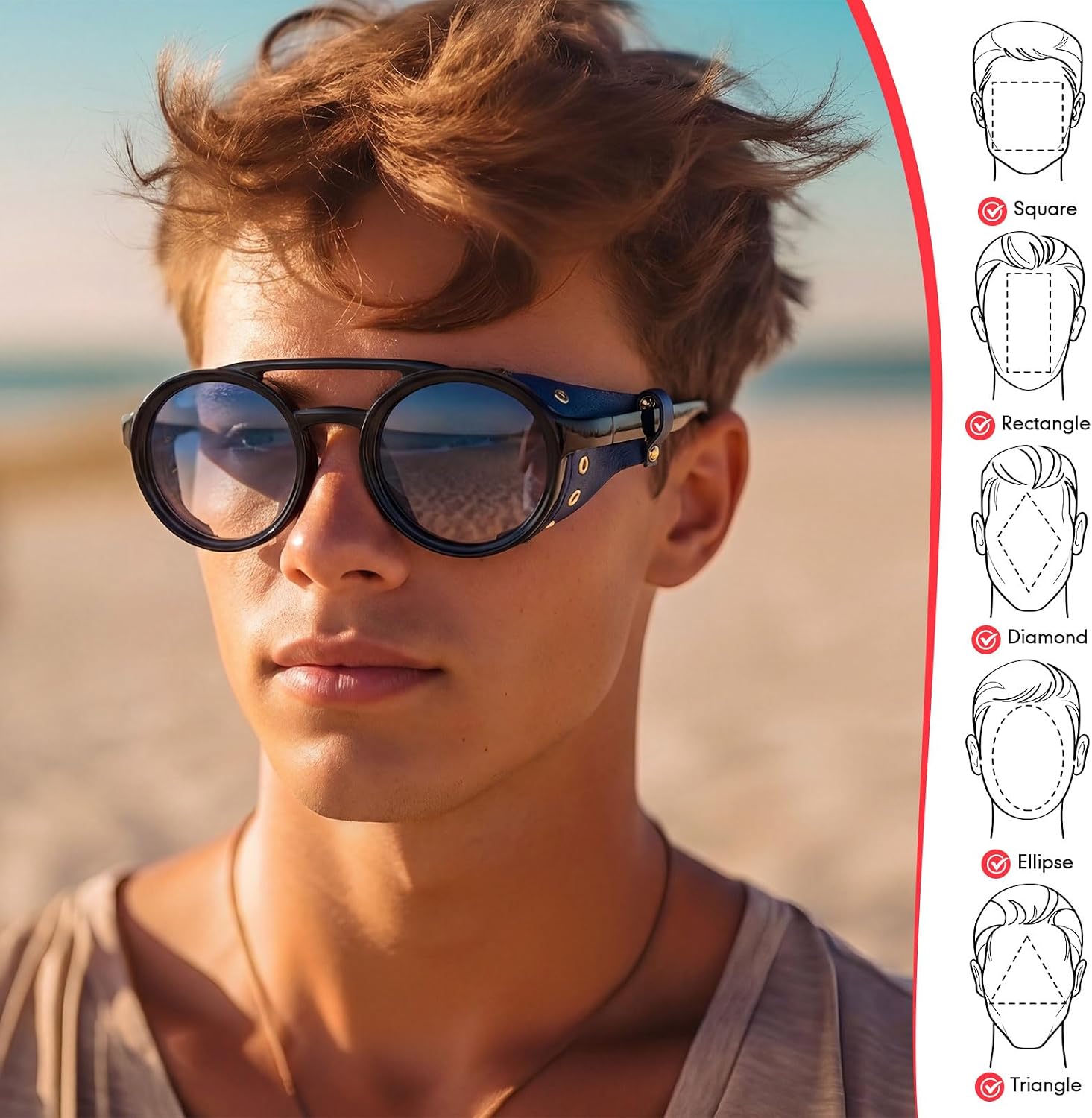 Weewooday 3 Pairs Retro Round Steampunk Sunglasses with Faux Leatherwear for Men Women