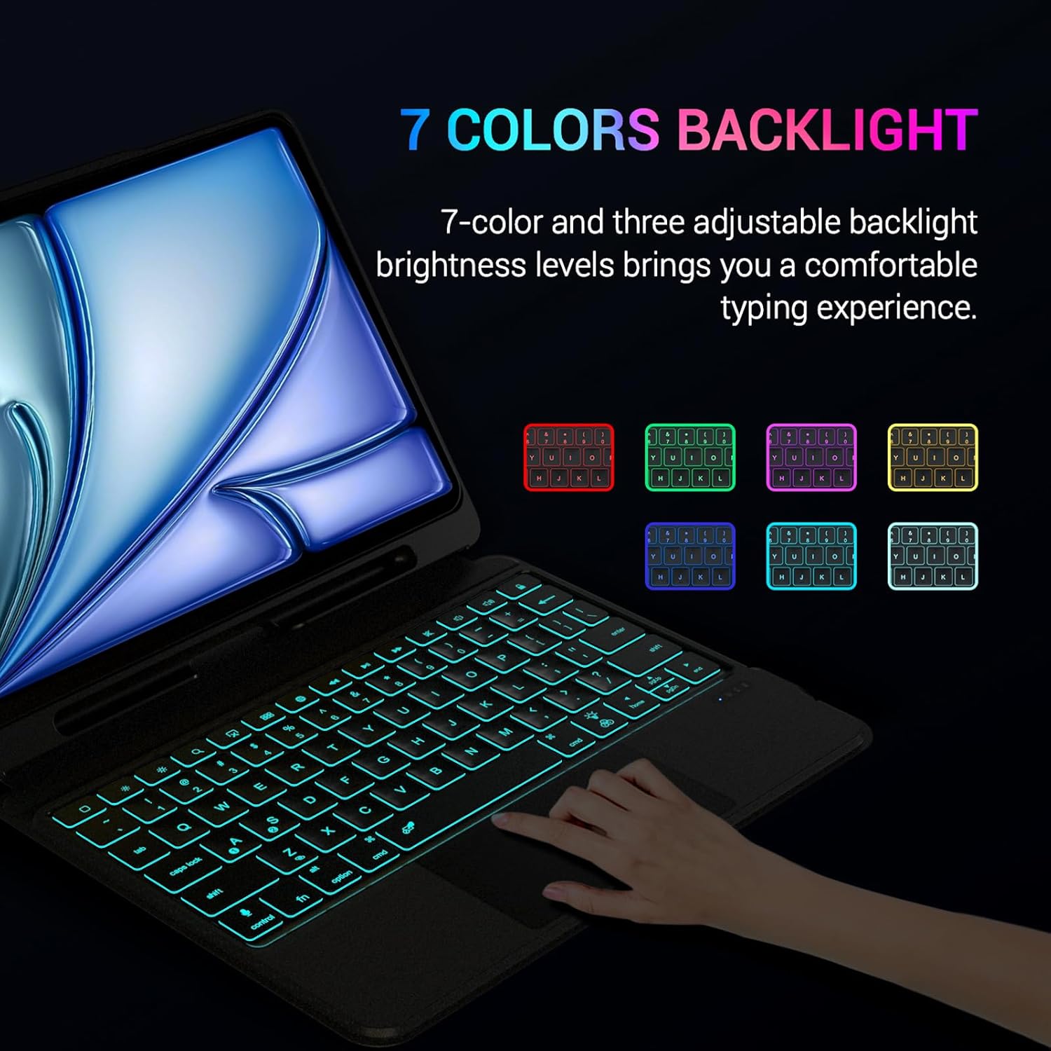 Omikamo for iPad 10th Generation Case with Computer Keyboard, 7 Color Backlit Magnetic Wireless Keyboard for iPad 10th Gen 10.9 in, Multi-Touch Trackpad, Pen Holder, 2 Bluetooth Device Connection