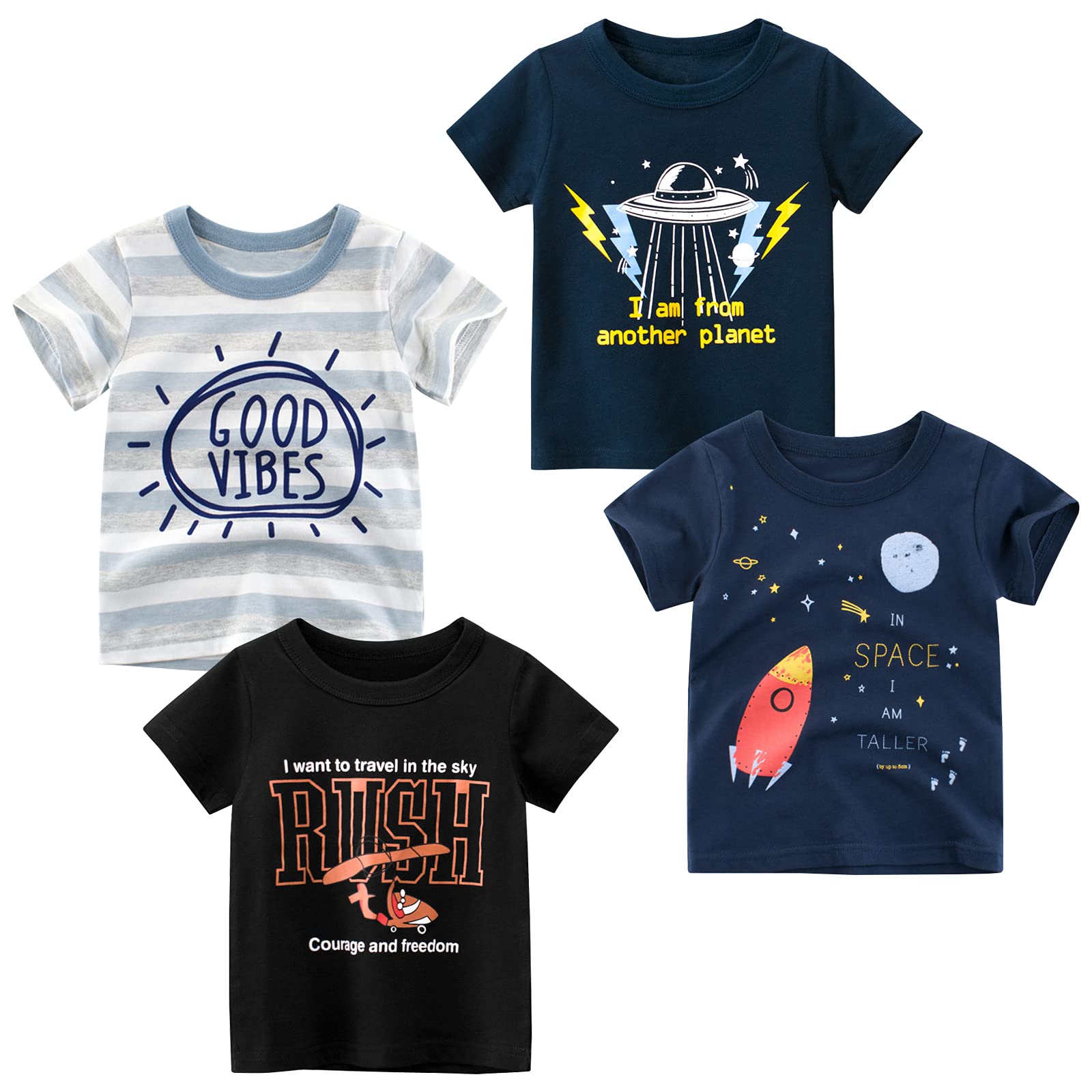 Toddler Little Boys' T-Shirts 1/4 Pack Bear Short Sleeve Crewneck Top Tee Size 2-7 Years