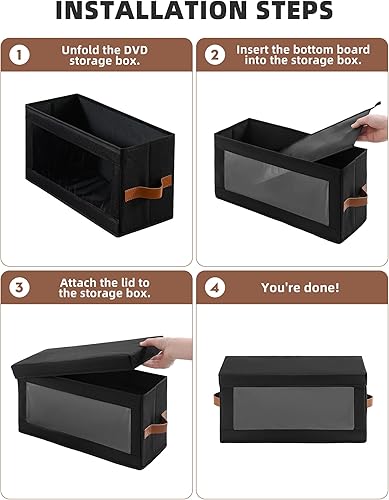 Miniatura 4 de Paquete de 4 cajas de almacenamiento de DVD con ventana visible, organizador de DVD a prueba de polvo con tapa y asas, capacidad para hasta 104 Negro