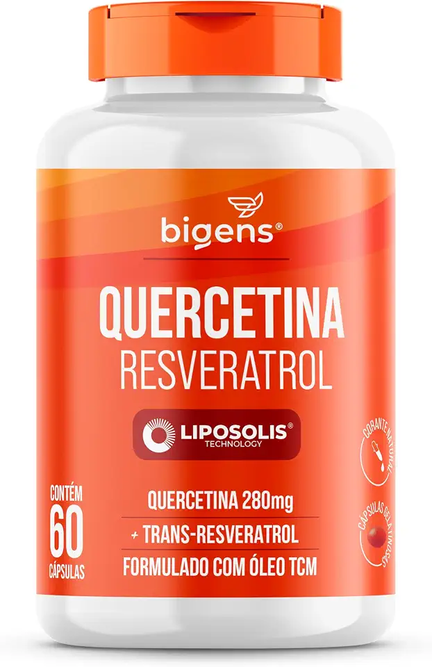 Quercetina + Resveratrol LipoSolis® (Lipossomal, Alta Absorção), Formulado com TCM, 60 Caps, Bigens