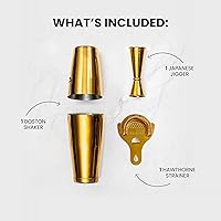 Vista 3 de A Bar Above Juego de coctelera, kit de camarero profesional de 4 piezas con coctelera Boston, colador, jigger y cuchara de bar, accesorios de barra