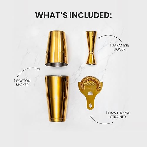 Miniatura 3 de A Bar Above Juego de coctelera, kit de camarero profesional de 4 piezas con coctelera Boston, colador, jigger y cuchara de bar, accesorios de barra