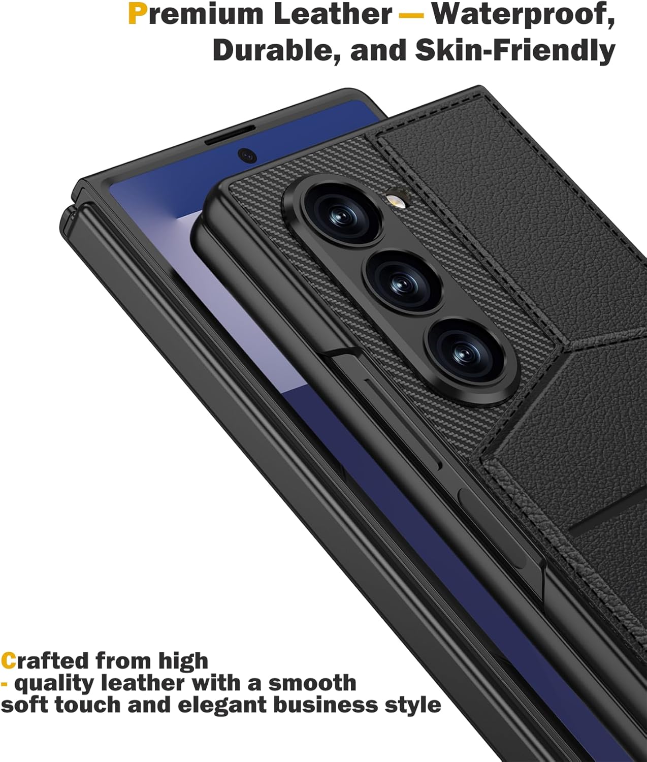 SHIEID Galaxy Z Fold 7 Leather Case with Card Holder Kickstand, Slim Protective Wallet Case with Front Screen Protector, Business Style Cover for Samsung Galaxy Z Fold7, Black