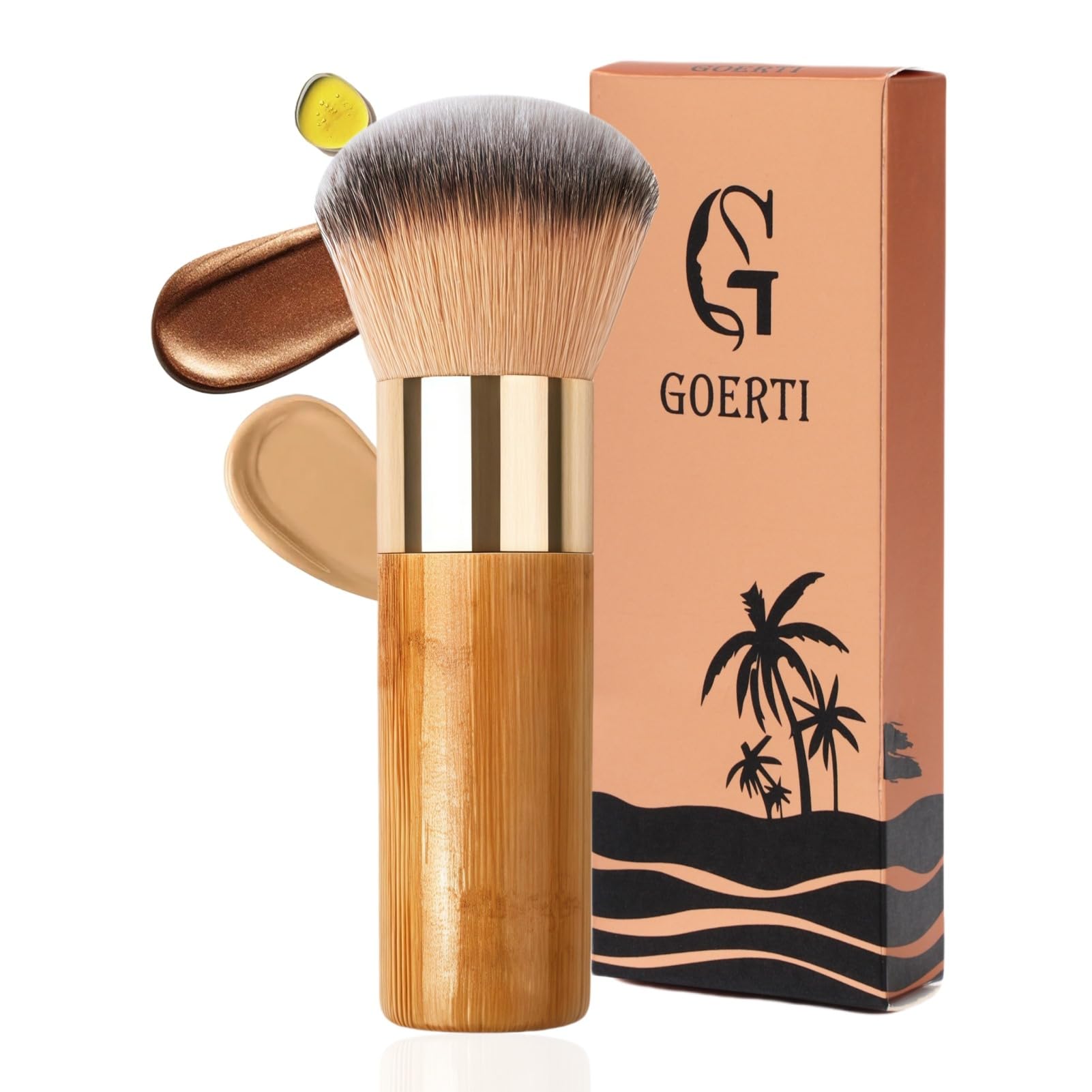 Kabuki Self Tanner Brush Ultra Soft Kabuki Makeup Brush for Face & Body, Flawless Self Tanning Tan Applicator for Liquid Cream Powder Foundation, Bronzer, Tanning Mousse & Shimmer Glow - Bamboo Handle