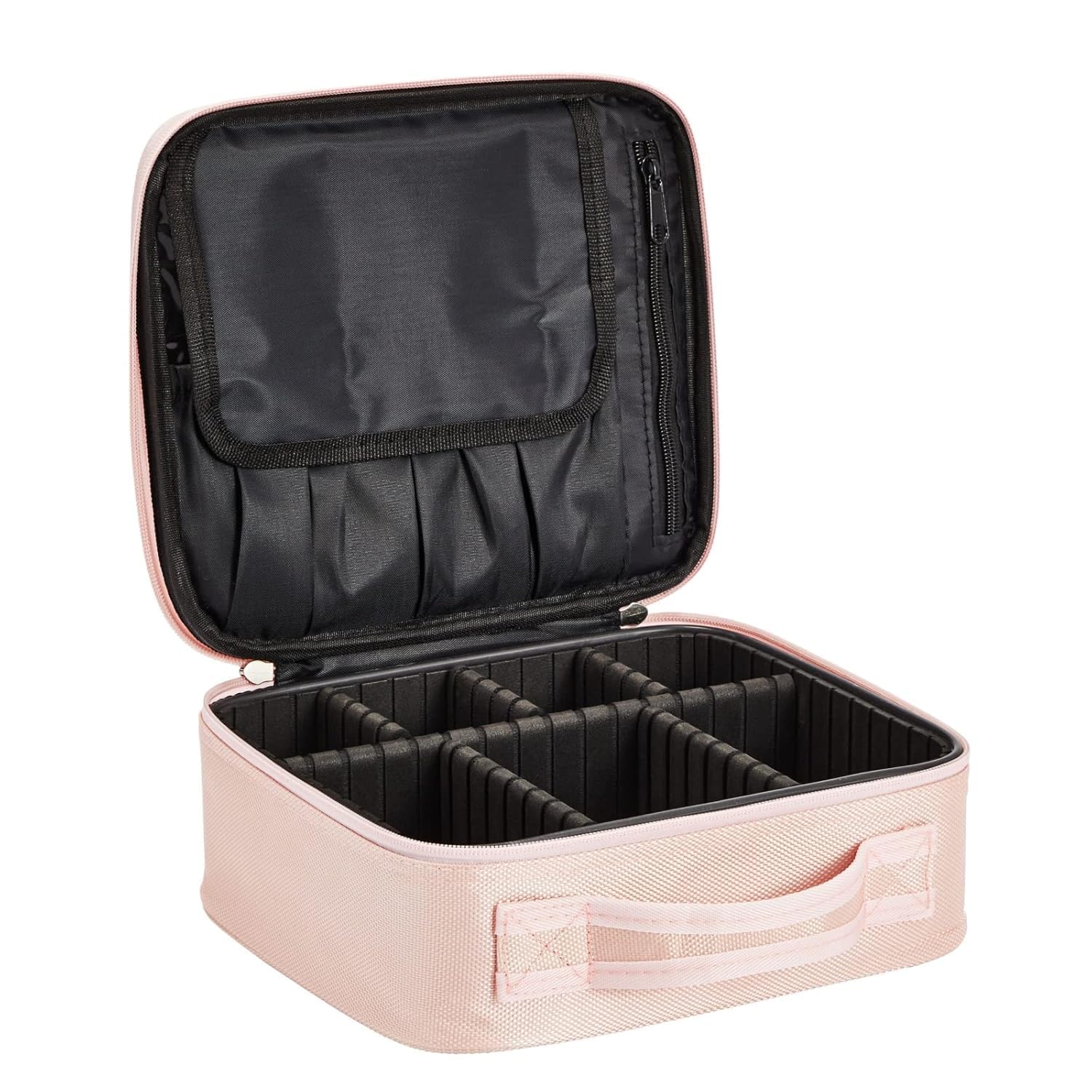 SHAMAX® Professional Makeup Case Organizer Bag for Women Cosmetic Bag for Makeup Storage Vanity Bag for Cosmetics, Travel Cosmetic Kit Storage Organiser (Pink) (26l x 23b x 9h cm)