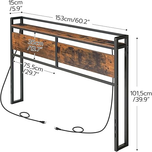 Miniatura 3 de HOOBRO Cabecera tamaño Queen, cabecero con 2 salidas y 4 puertos USB, altura ajustable, estante de almacenamiento, resistente y estable, fácil