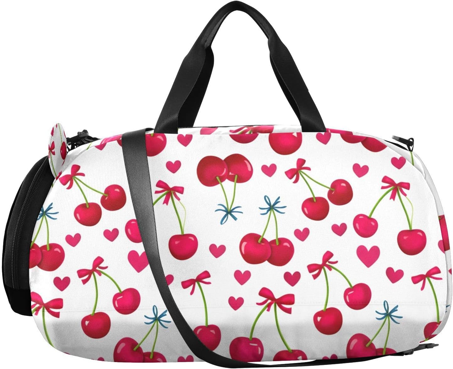 Cherries Red Kids Travel Duffel Bag for Boys Girls Overnight Weekend Tote Bag with Shoes Compartment for Sleepover Trip Beach