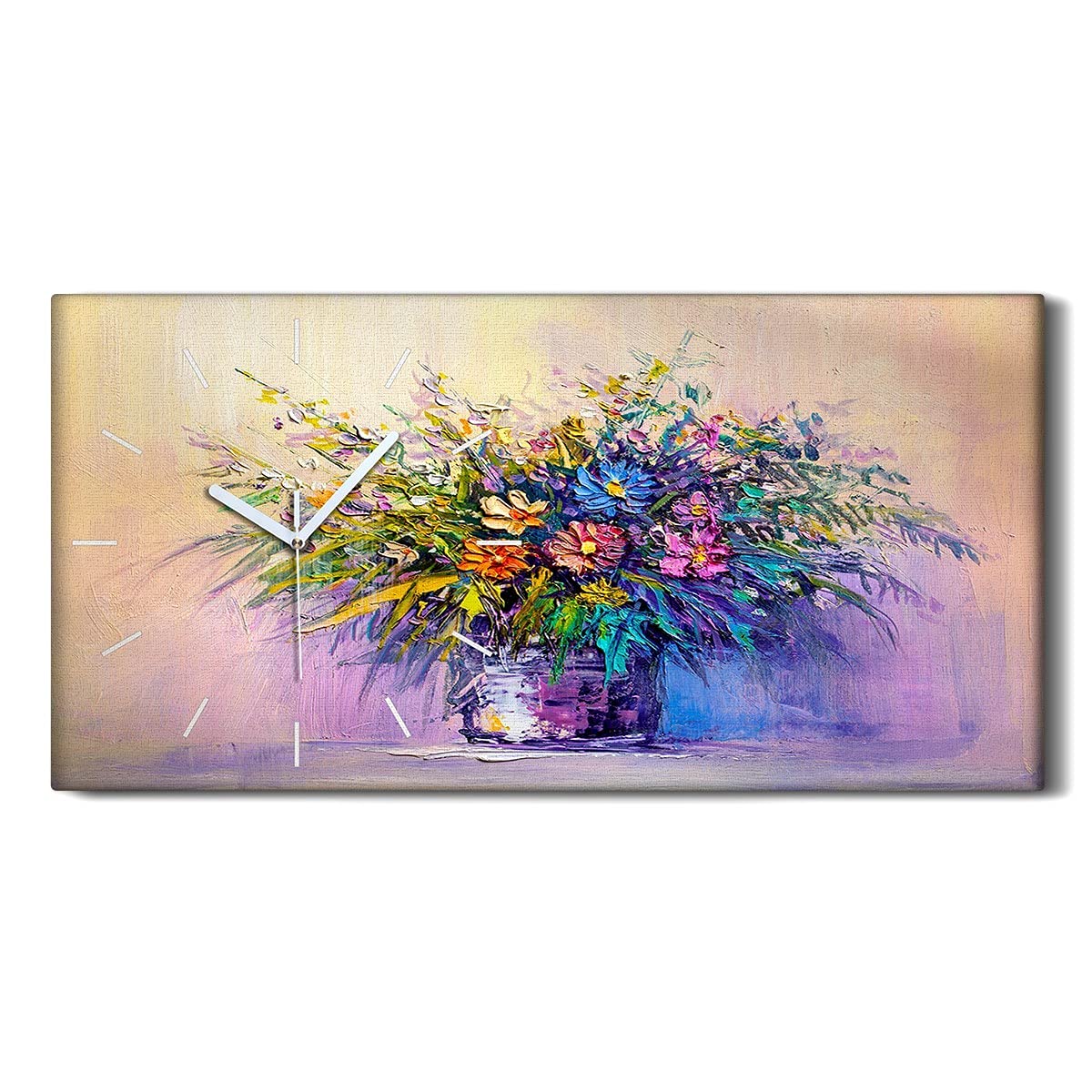 Horloge sur Toile Image Bouquet Peinture pour Décorer un Mur Vide