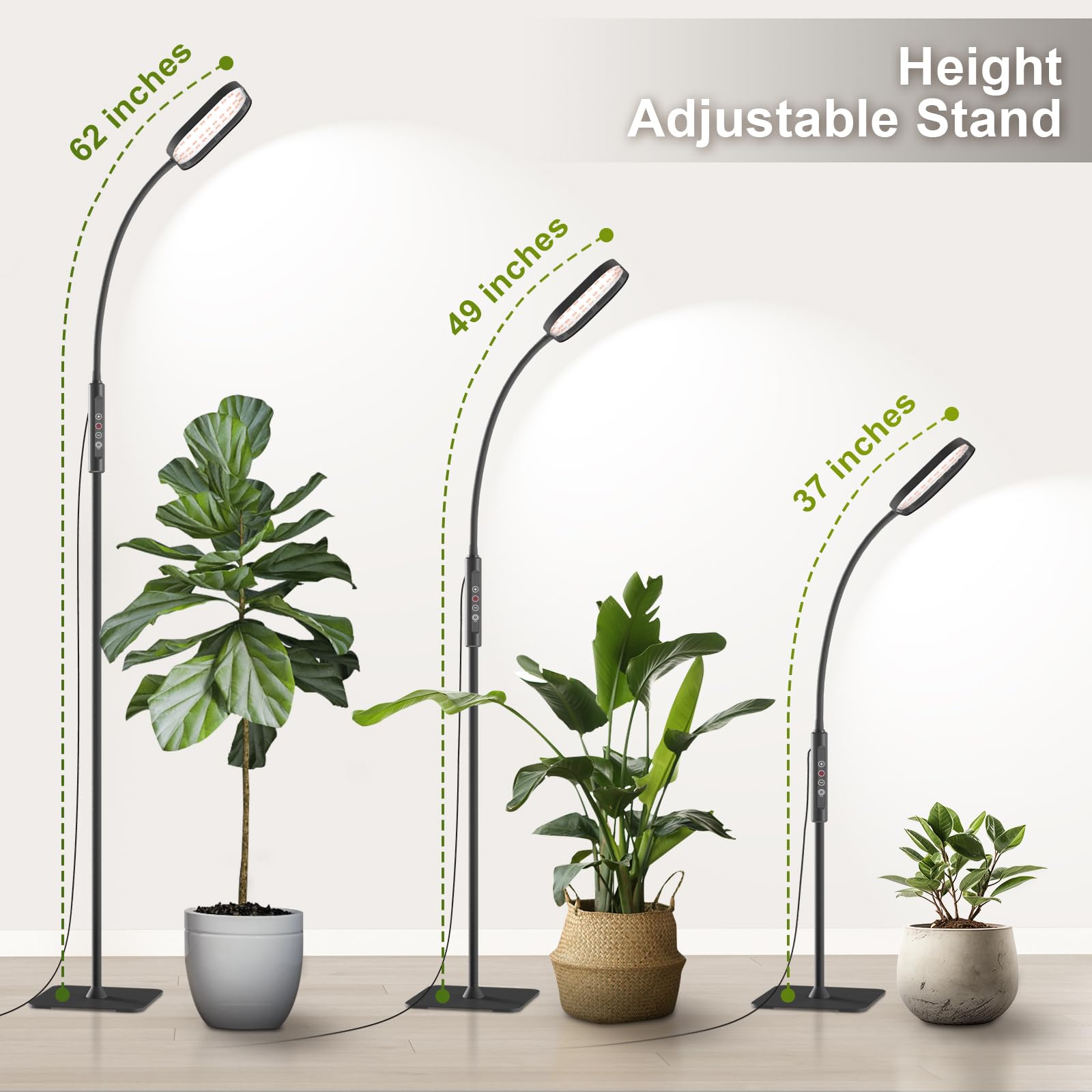 Mojimdo Lampe pour plantes 336 LED, lumière spectre complet 24W, 5 niveaux de luminosité, 3 hauteurs, cou réglable 360°, minuterie, idéal plantes intérieur