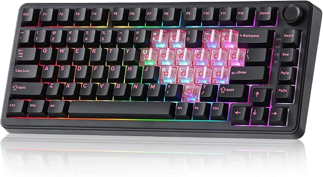 YUNZII B75 PRO 75% Wireless Mechanical Keyboard Black Heart, CocoaV2 | Hot Swap Keyboard with Knob, Gasket Mount, Creamy Pre-lubed Switch for Smooth Typing, BT/USB-C/2.4G, for Gaming