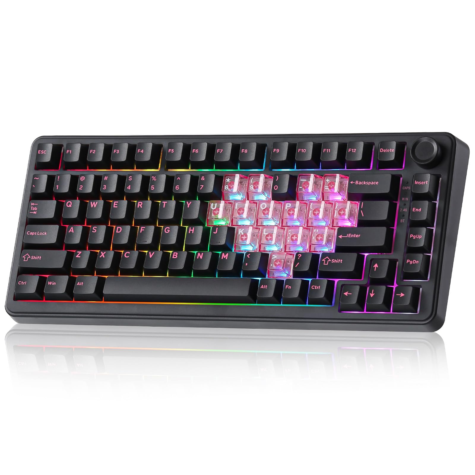 YUNZII B75 PRO 75% Wireless Mechanical Keyboard (Black Heart, CocoaV2) | Hot Swap Keyboard with Knob, Gasket Mount, Creamy Pre-lubed Switch for Smooth Typing, BT/USB-C/2.4G, for Gaming