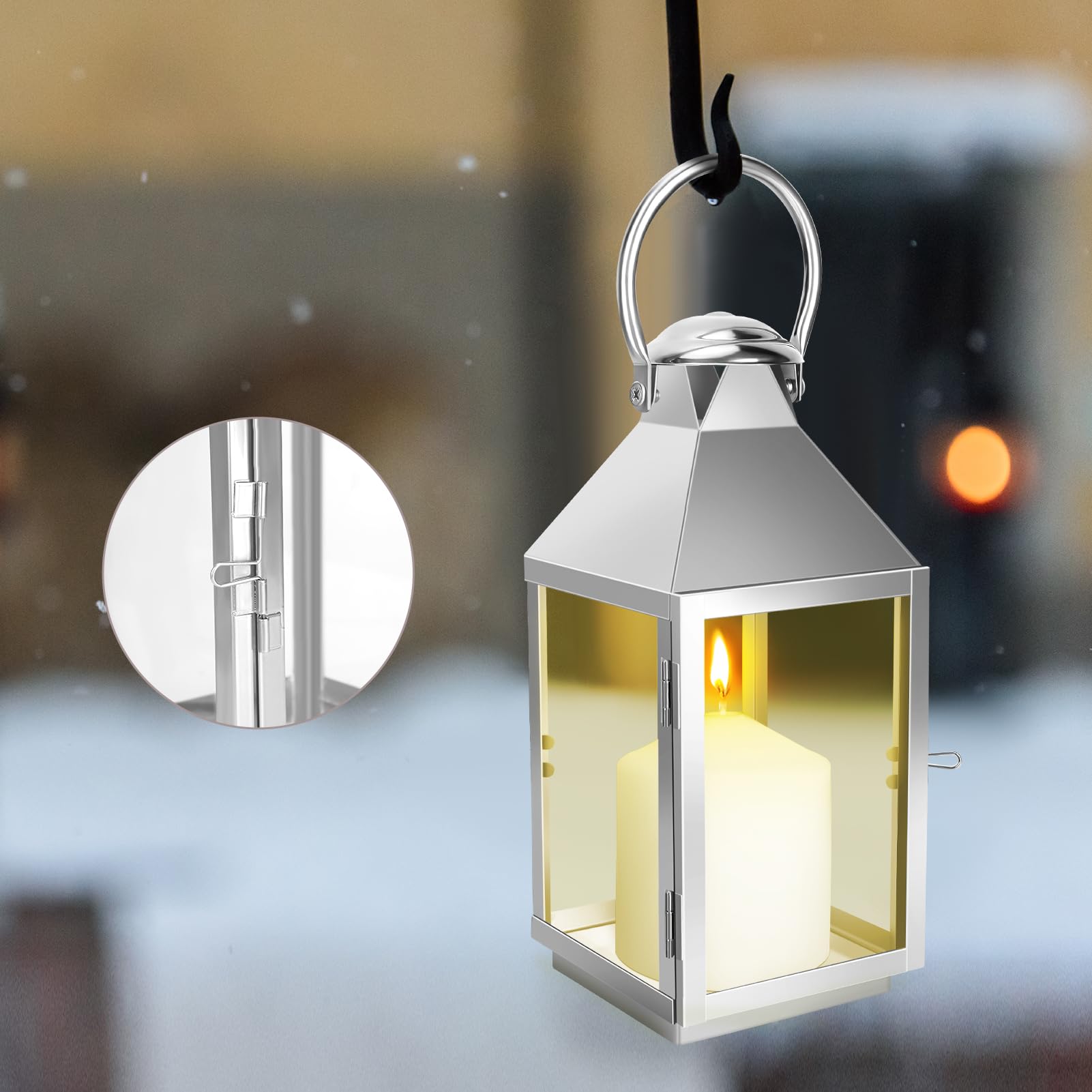 Laterne Silbrig Metall Kerzenlaterne 30cm Metall Laternen für draußen, Garten Outdoor Windlichter Wetterfest Kerzenlaterne Retro Halloween Weihnachten Friedhof Kerzenständer Kerzendeko (Silbrig S)