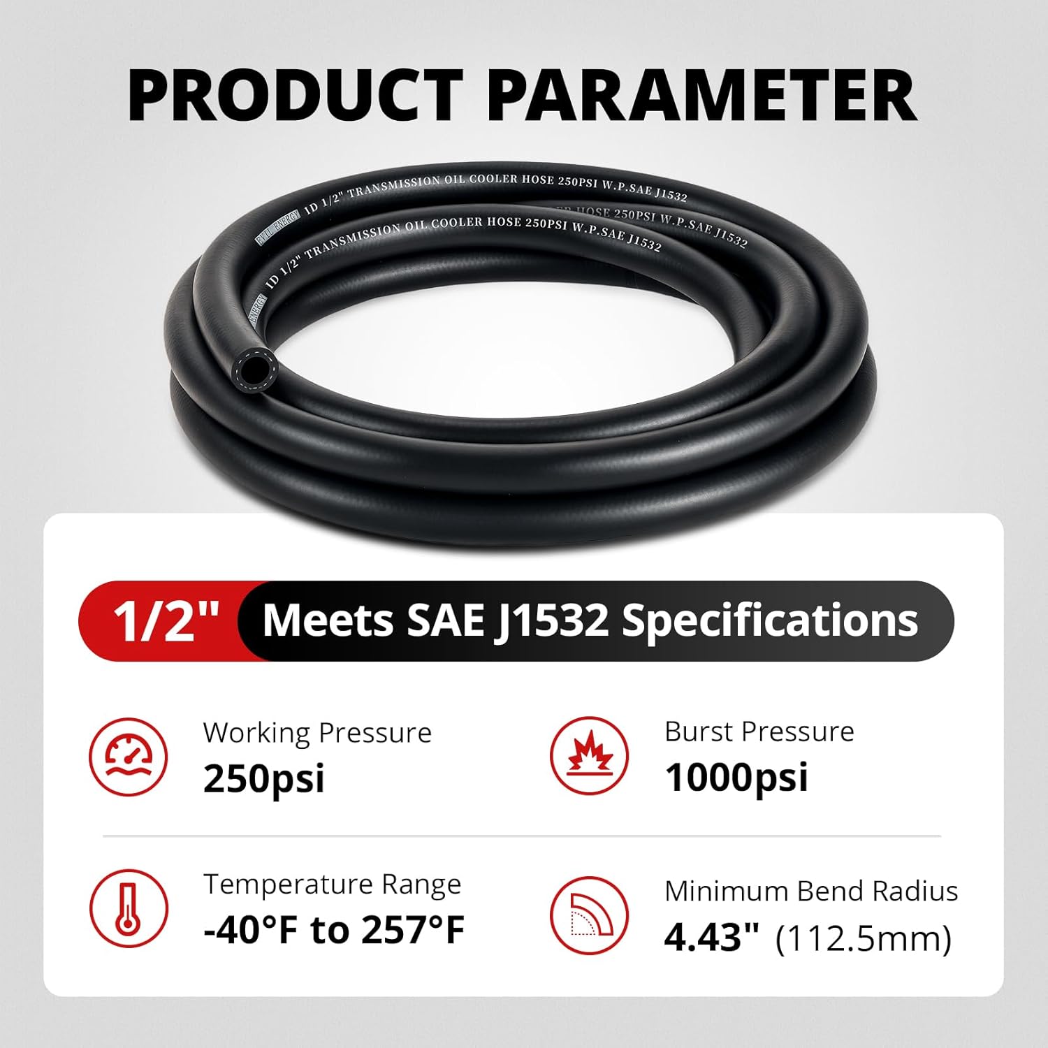 EVIL ENERGY 1/2" Transmission Oil Cooler Hose 10FT 250PSI SAE J1532