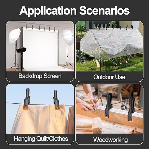 Miniatura 59 de EMART Paquete de 6 abrazaderas de resorte de muselina resistentes, clips de fondo de cabina de fotos de 4.5 pulgadas para estudio de fotografía