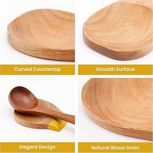 Miniatura 6 de Soporte de cuchara de madera para encimera de cocina, soporte de cuchara de madera de teca natural para estufa o encimera (amarillo)