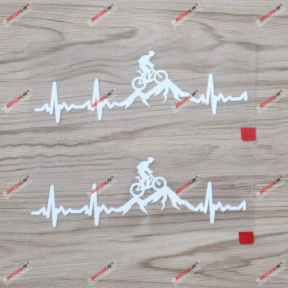 2X White 6'' Cycling Funny Bike Bicycle Decal Sticker Vinyl Heart Beat Mountain Racing Rider