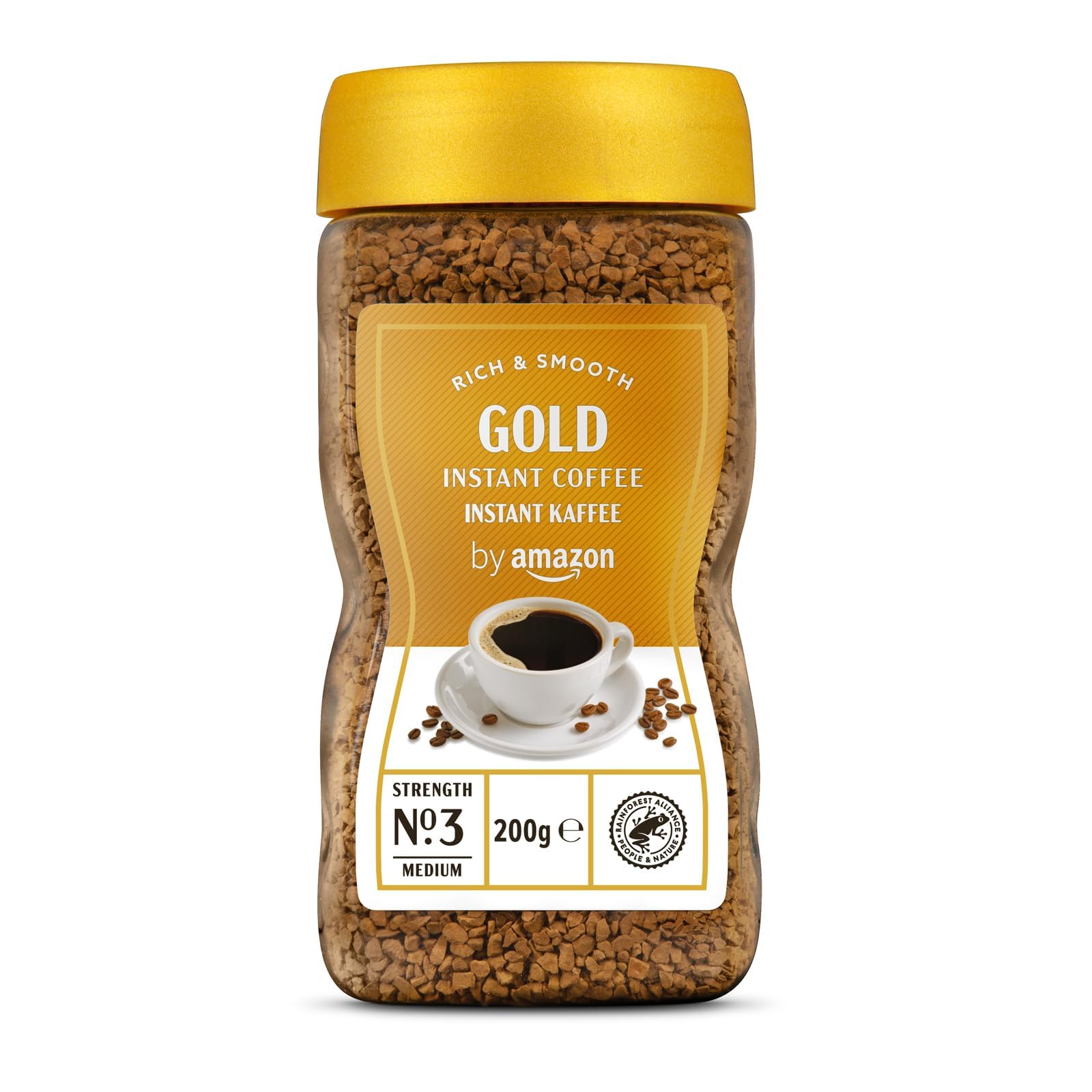 by Amazon Caffè solubile Gold, istantaneo, tostatura media, 200g - Certificato Rainforest Alliance (Confezione da 6)