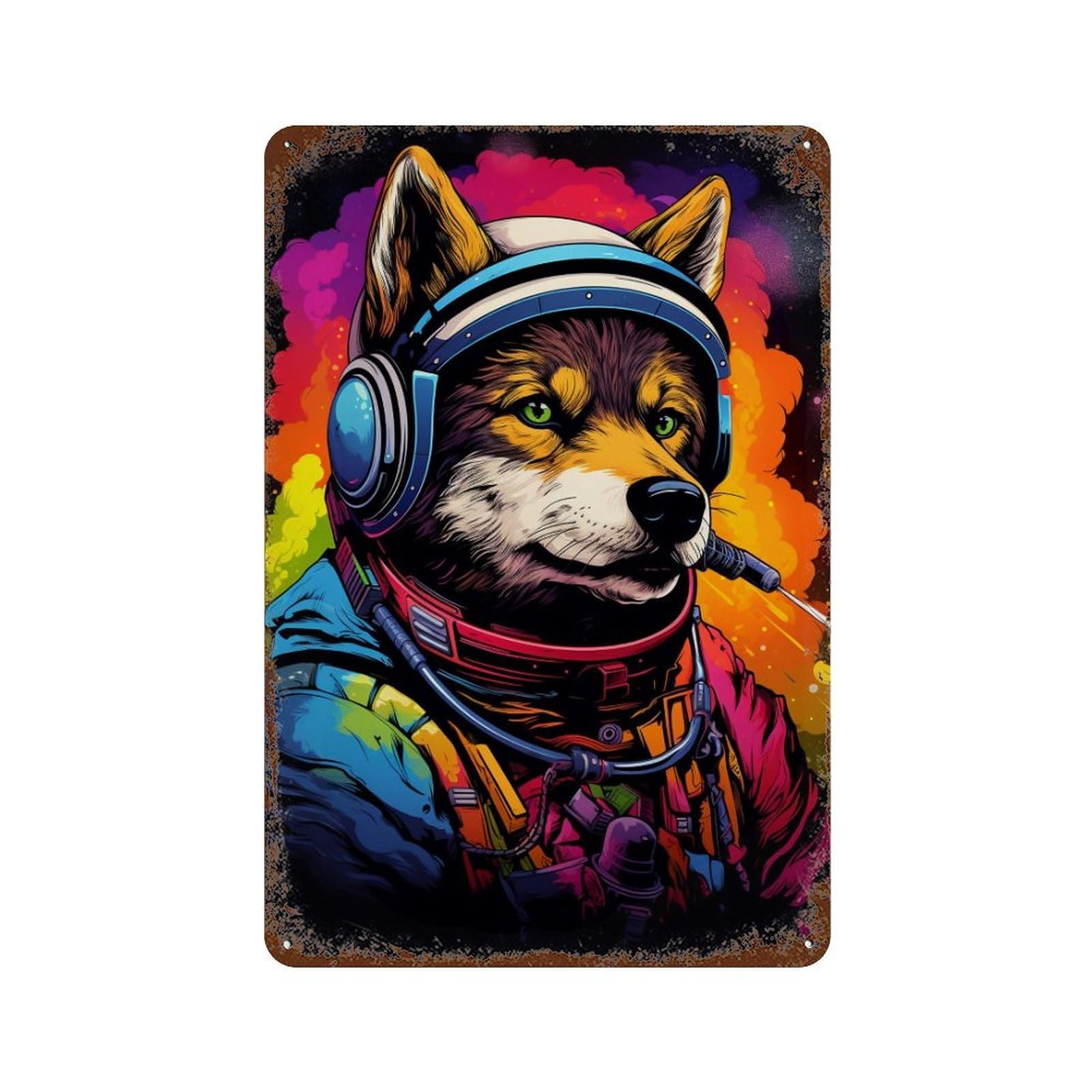 Space Fox Adventure Gear Rusty Metal Tin Sign 11.8"x7.9", Ideal for Shed, Workshop And Garage Wall Decor
