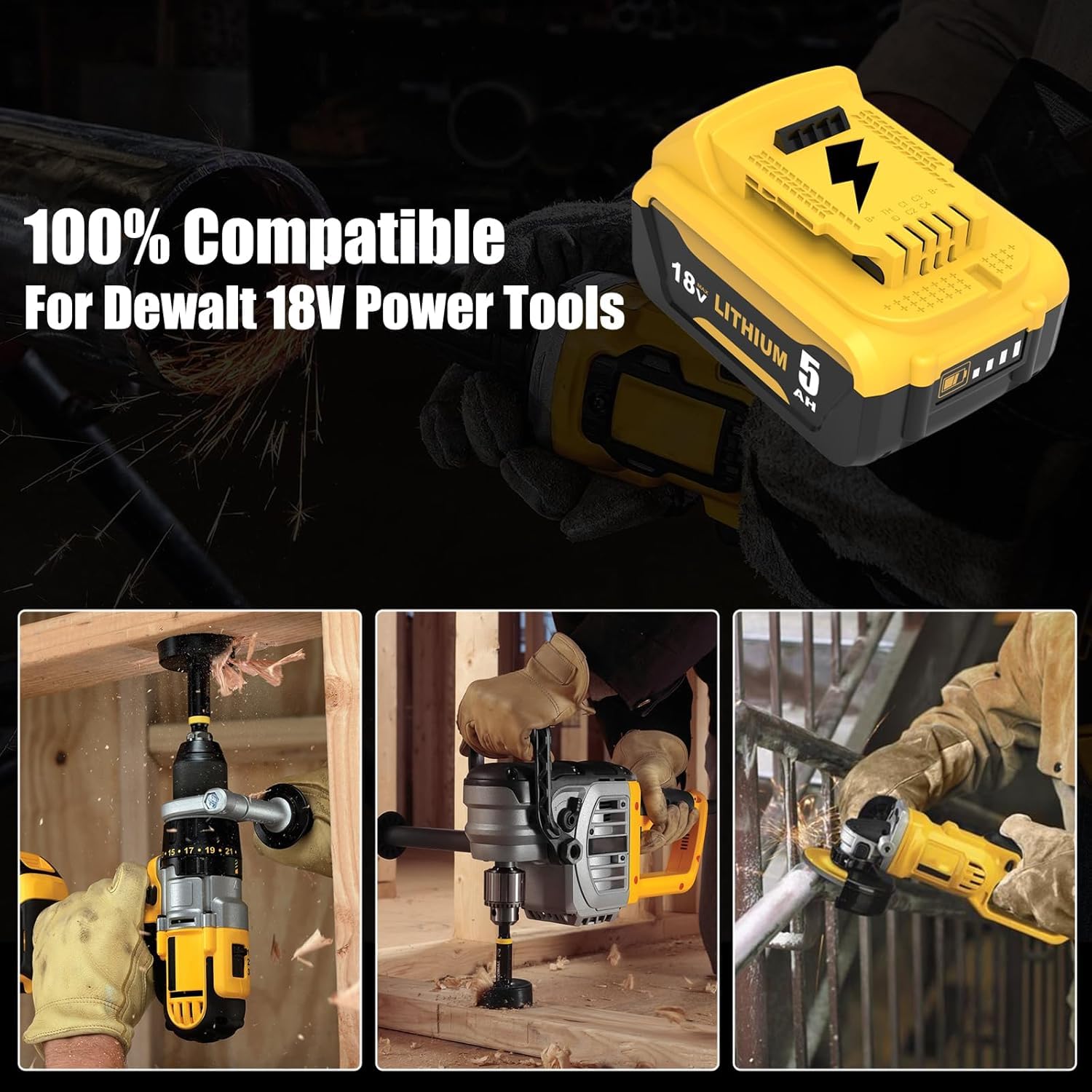 Lot de 2 batteries Li-ion de rechange 5000 mAh pour Dewalt DCB181 DCB180 18 V