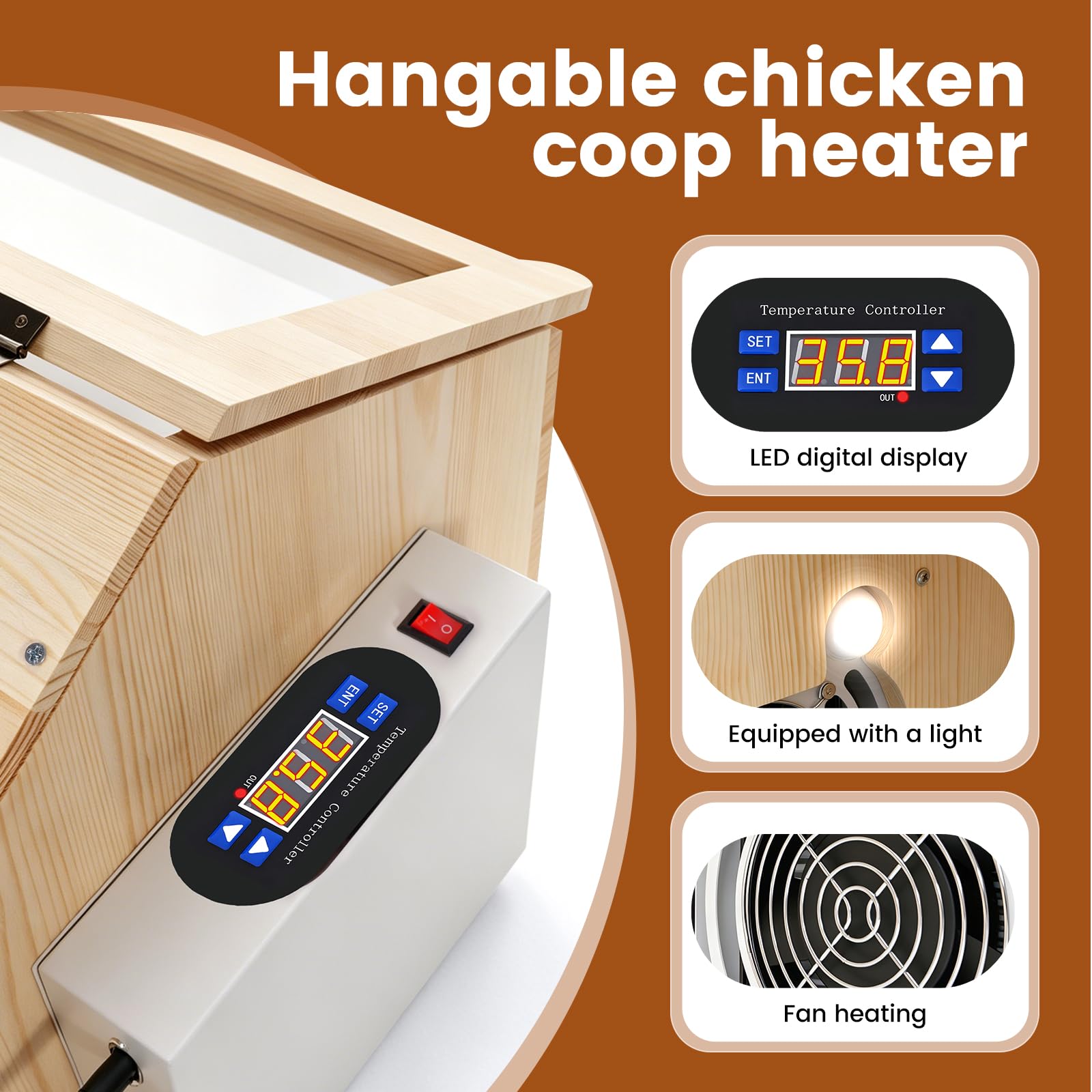 Caja de Cría para Pollitos con Calefacción, Criadoras de Madera con Comedero y Bebedero, Calentadores para Gllineros, Patito, Aves, Gatito, Cachorro, Conejo