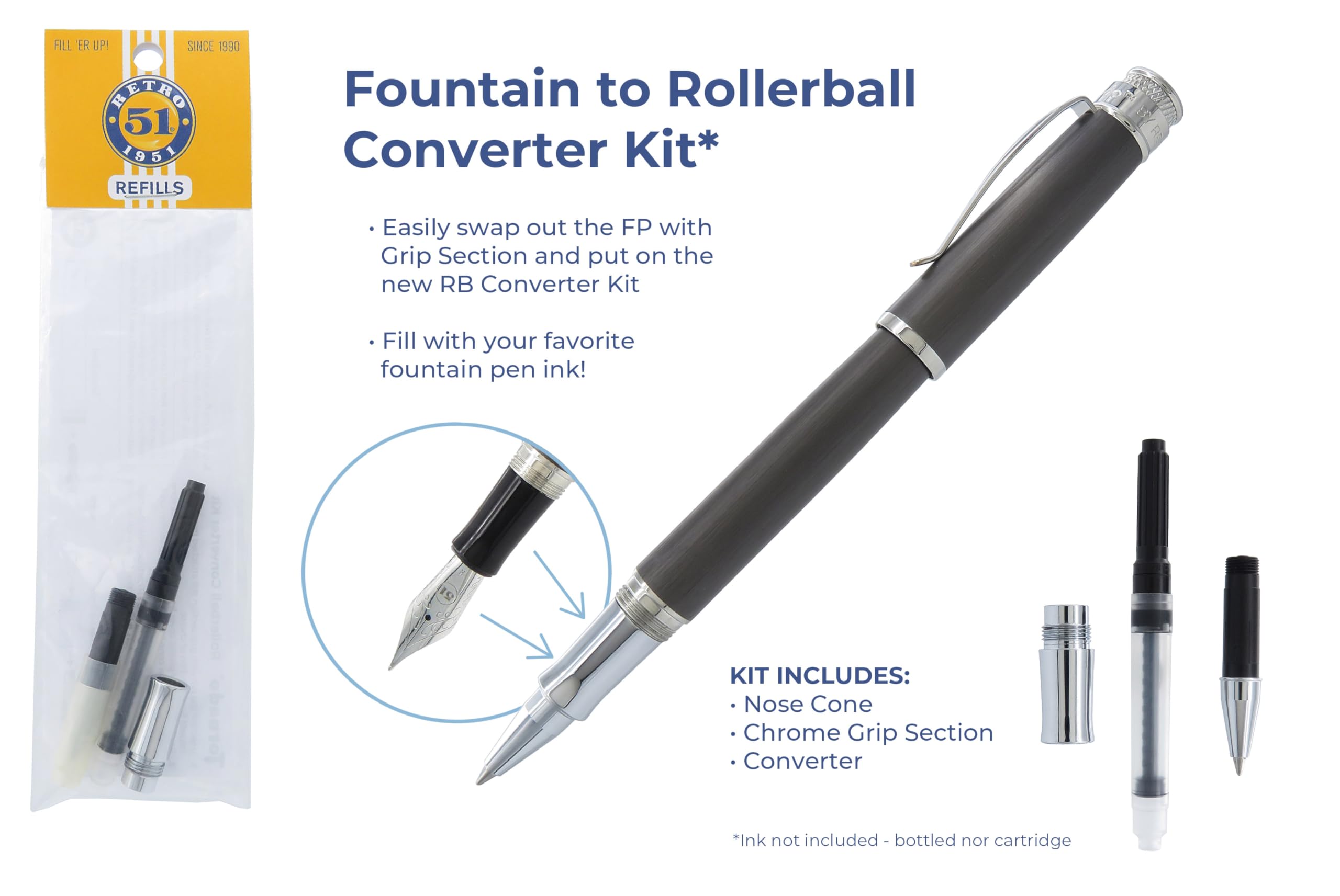 Retro 51 Kit de convertidor de pluma estilográfica a rollerball