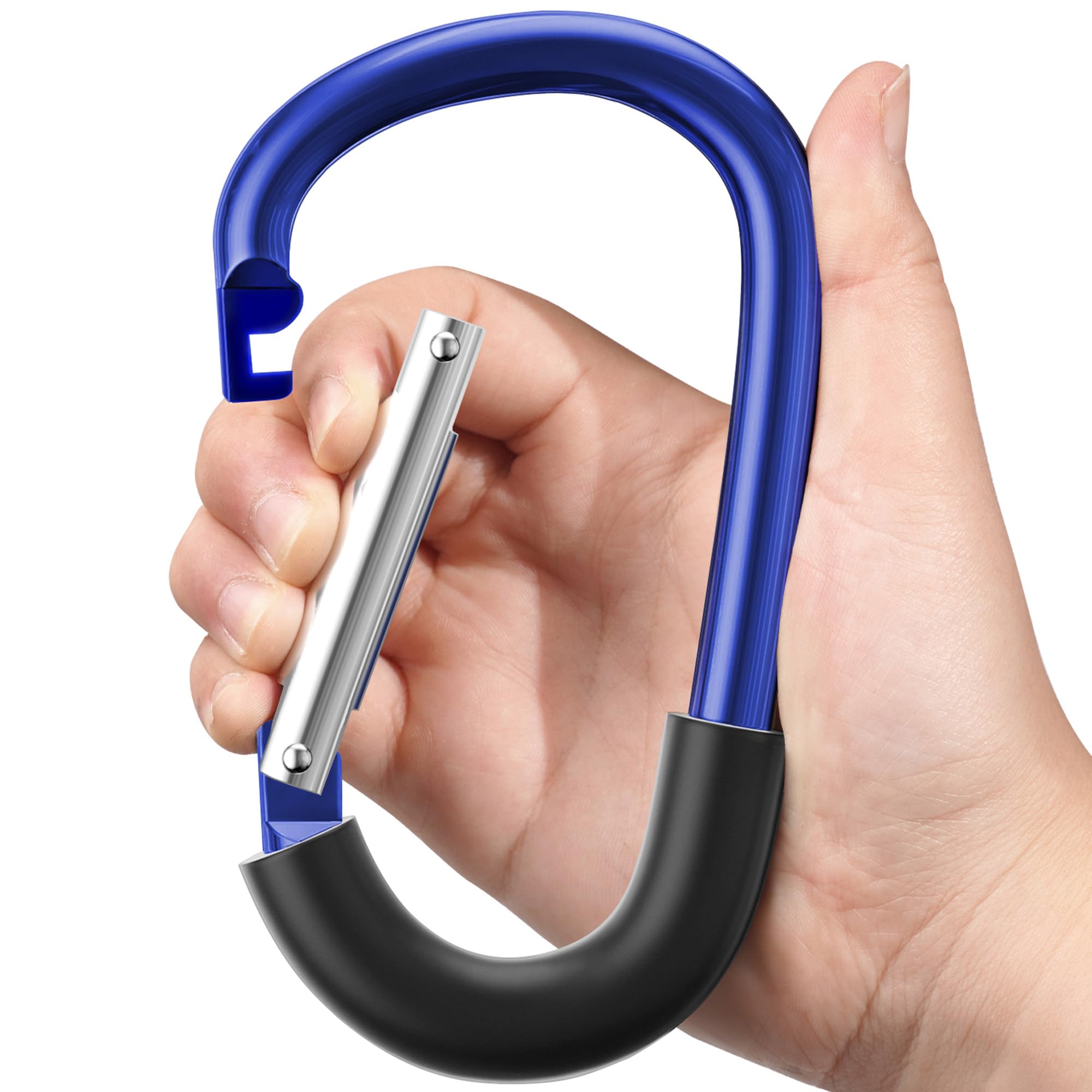 SURDOCA Ganci per passeggino, grandi ganci per passeggino per borse, clip e ganci universali per passeggino, gancio mamma per passeggino resistente, accessori per passeggino per mamma blu 1