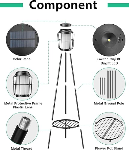 Miniatura 5 de Luz solar de 35.8 pulgadas para exteriores, soporte de hierro forjado, soporte de maceta para decoración de jardín, patio, jardín, 2 unidades