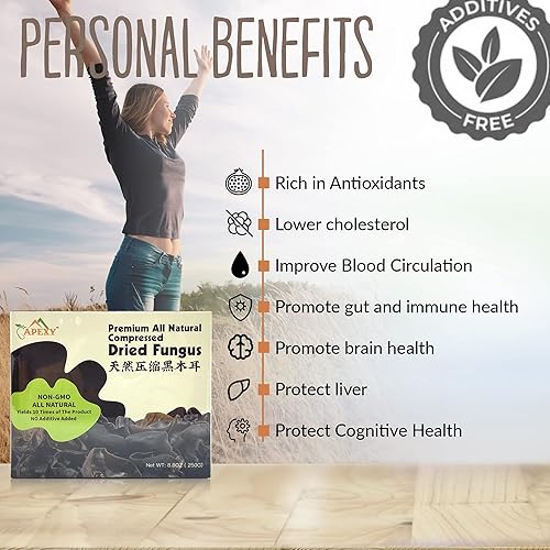 Miniatura 6 de Apexy Hongo negro comprimido natural y seco de alta calidad (hongo de oreja de madera negra) – 8.8 onzas – 10 veces rendimiento de volumen después