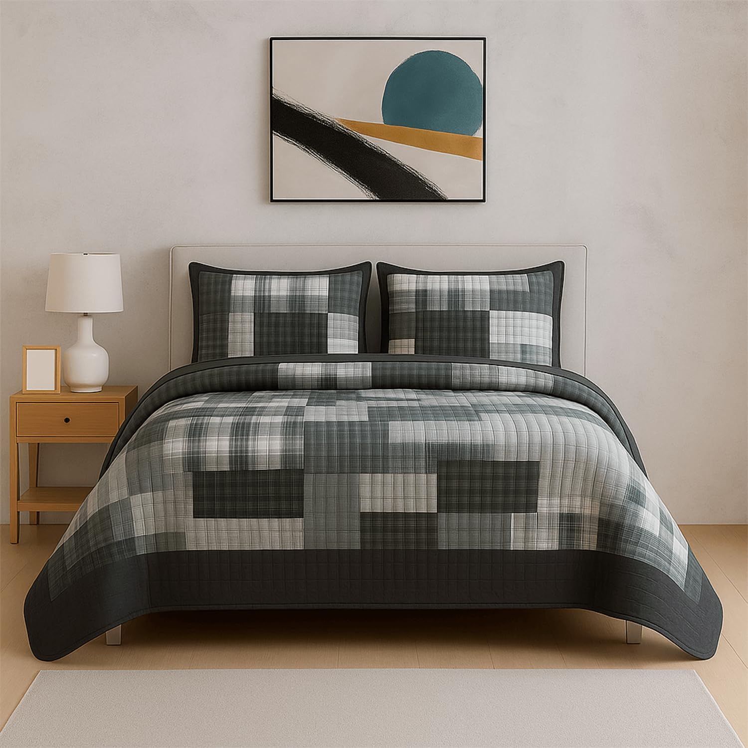 – Rugs Inn Quilt Patchwork Bedspread 2 Piece Set – Coverless Quilted Bedspread, Reversible, Lightweight Quilt Comfort with 1 Pillow Sham (Denim Grey, Single)