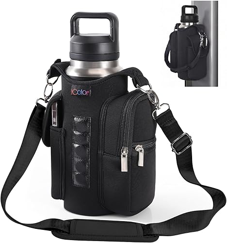 icolor Bolsa de gimnasio magnética con soporte para botella de agua y bolsillos para teléfono y correa para el hombro, bolsa magnética de gimnasio