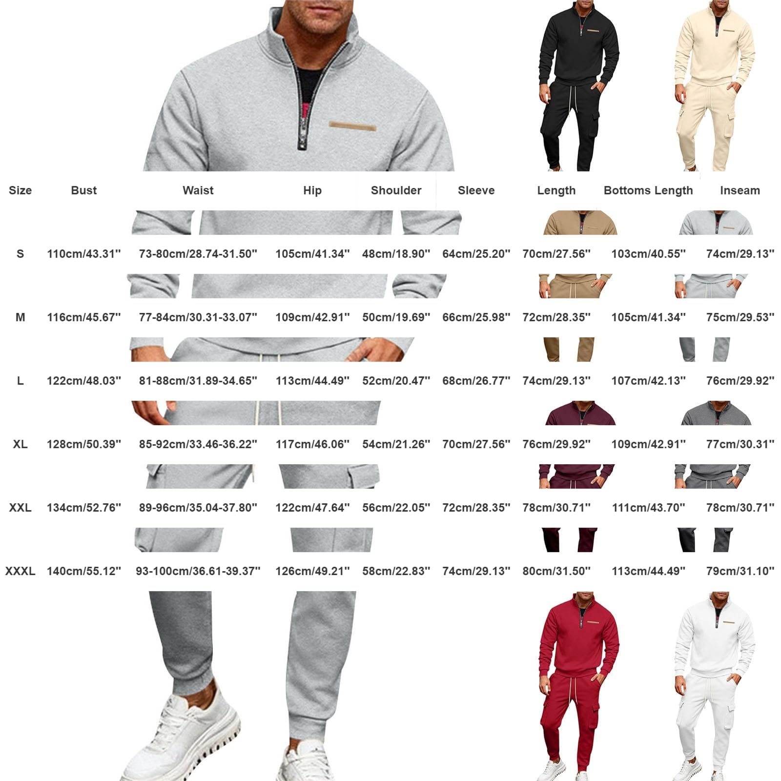 Conjunto deportivo de 2 piezas para hombre con media cremallera y