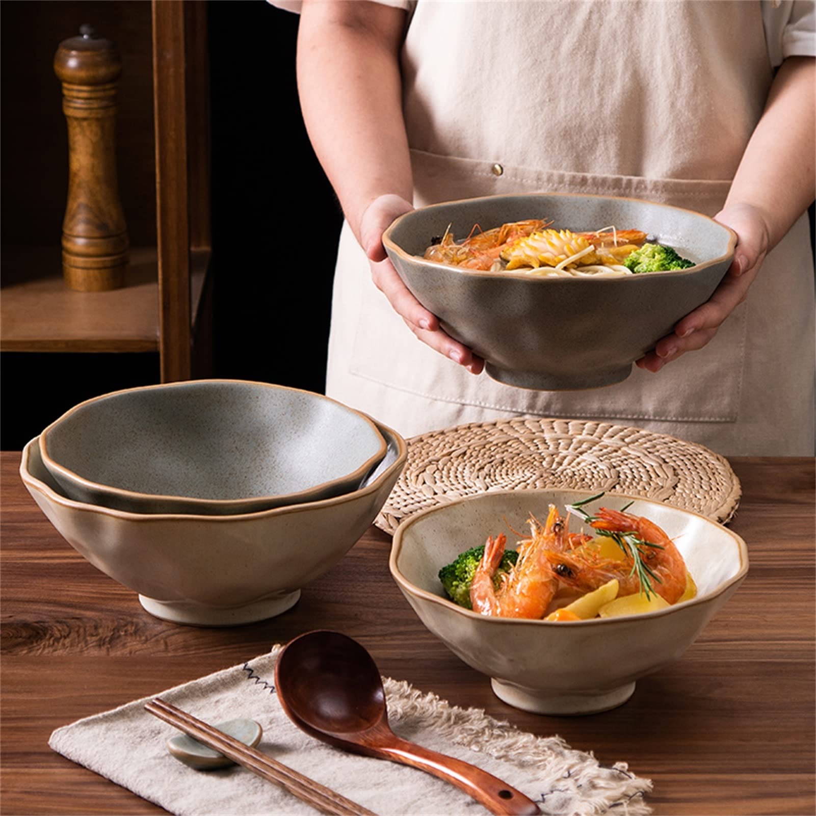 Bol à Nouilles En émail Vintage Avec Couvercle - Vert Pomme, 18 Cm - Poignée Pratique, Micro-ondable, Pour Ramen, Soupes, Salades