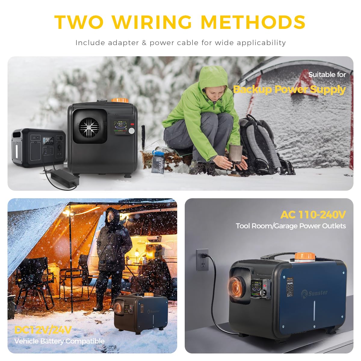 Sunster 8kW Luft Dieselheizung, 12V/24V /230V Diesel Standheizung 0,12–0,45 L/h mit Bluetooth APP & AC Power Adapter, Automatik-Start-Stopp, Tragbare Dieselheizung für LKW Transporter Wohnmobil