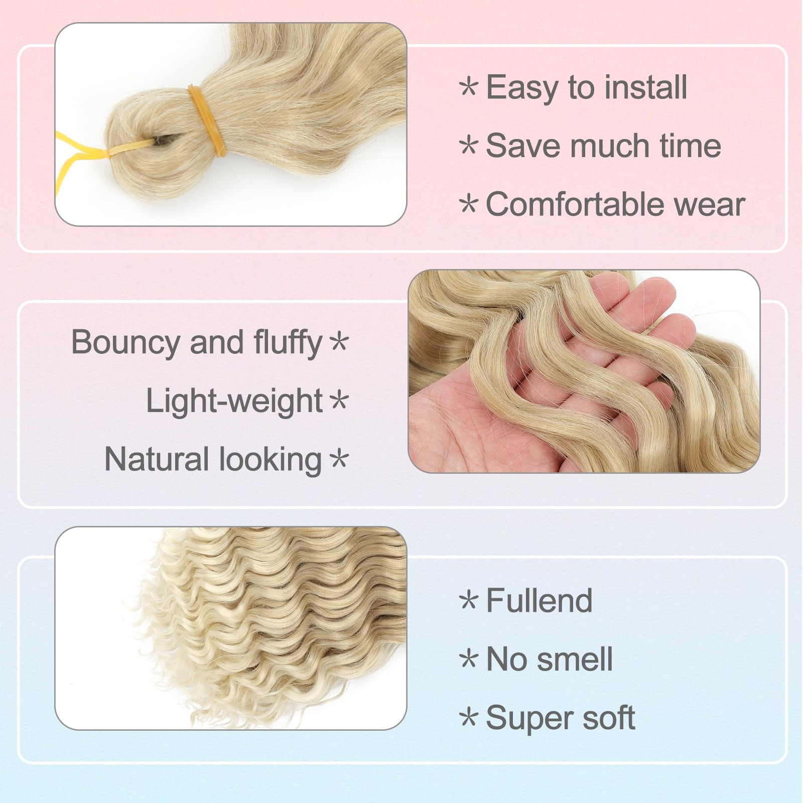 MLETULIPS Curly Crochet Braiding Hair Extensions Deep Wave Braiding Hair Ocean Wave Crochet Hair Soft Synthetic Bohemian Curly Water Wave Crochet Braids for Women (T27/613# - Image 4