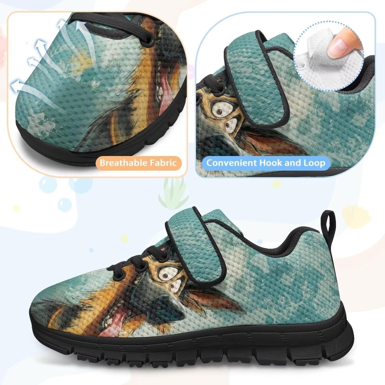 Girls Athletic Shoes with Hook and Loop Cute Print Breathable Mesh Tennis for Little Kid/Big Kid US 10.5-2.5