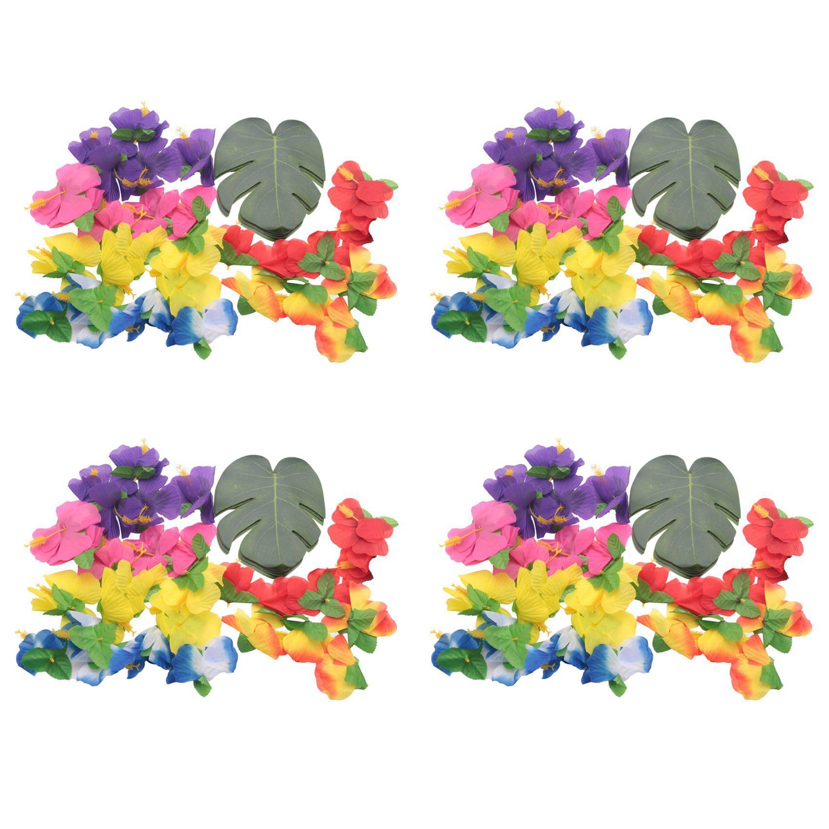 Hndhbfgrt 240 Pcs Tropical Party Decoration Supplies 8 Inch Tropical Palm Monstera Leaves and Hibiscus Flowers, Simulation Leaf