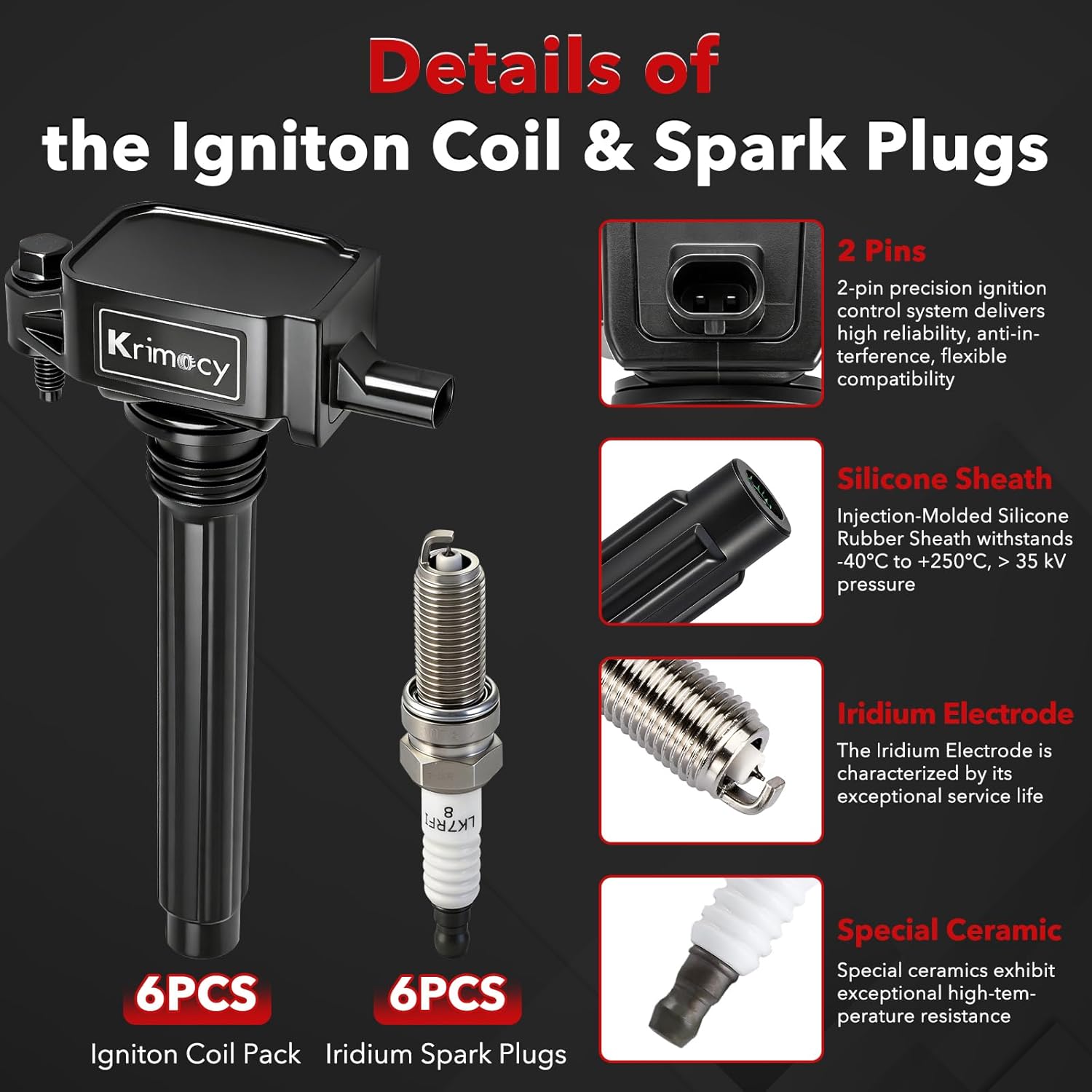 UF648 Ignition Coil Packs and Iridium Spark Plugs Fit for Chrysler 200 300 TOWN & COUNTRY/Dodge Avenger Challenger Charger Durango Grand Caravan Journey/Jeep Wrangler/Ram 1500 2500 3500