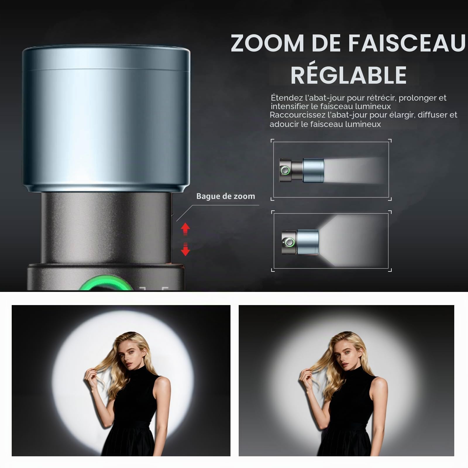 PHOTOOLEX Lampe Torche LED Portable 4 Couleurs avec 20 gobos magnétiques, projecteur Vidéo 8400 mAh, éclairage Studio LED 10W pour la Photo et la création de Contenu. Accessoires