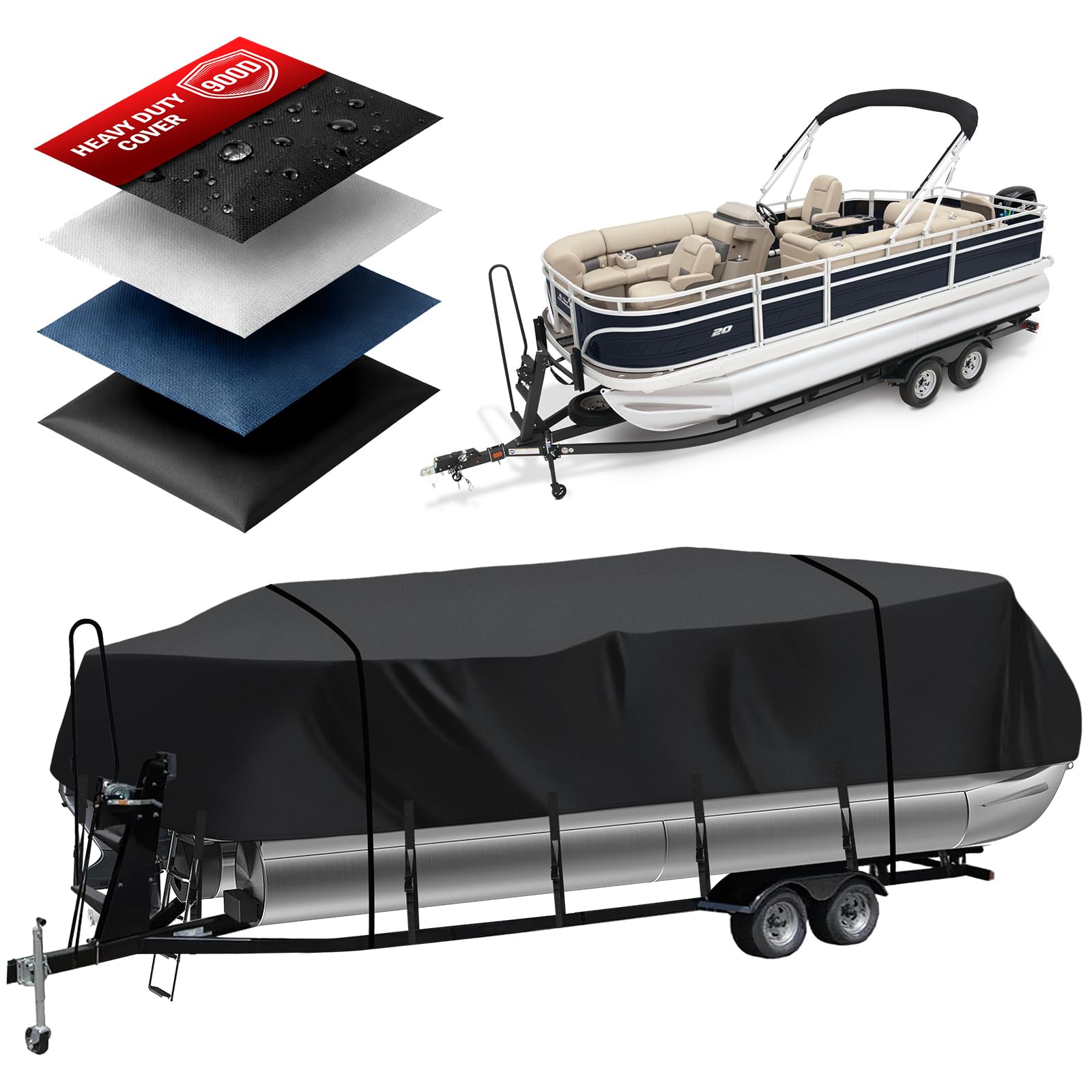 Photo 1 of Heavy Duty 900D Pontoon Boat Cover, 20'2''-22' Marine Grade Waterproof Cover with Adjustable Windproof Tightening Strap & Anti-UV for SunTracker Party Barge/SPORTFISH/Fishin Barge