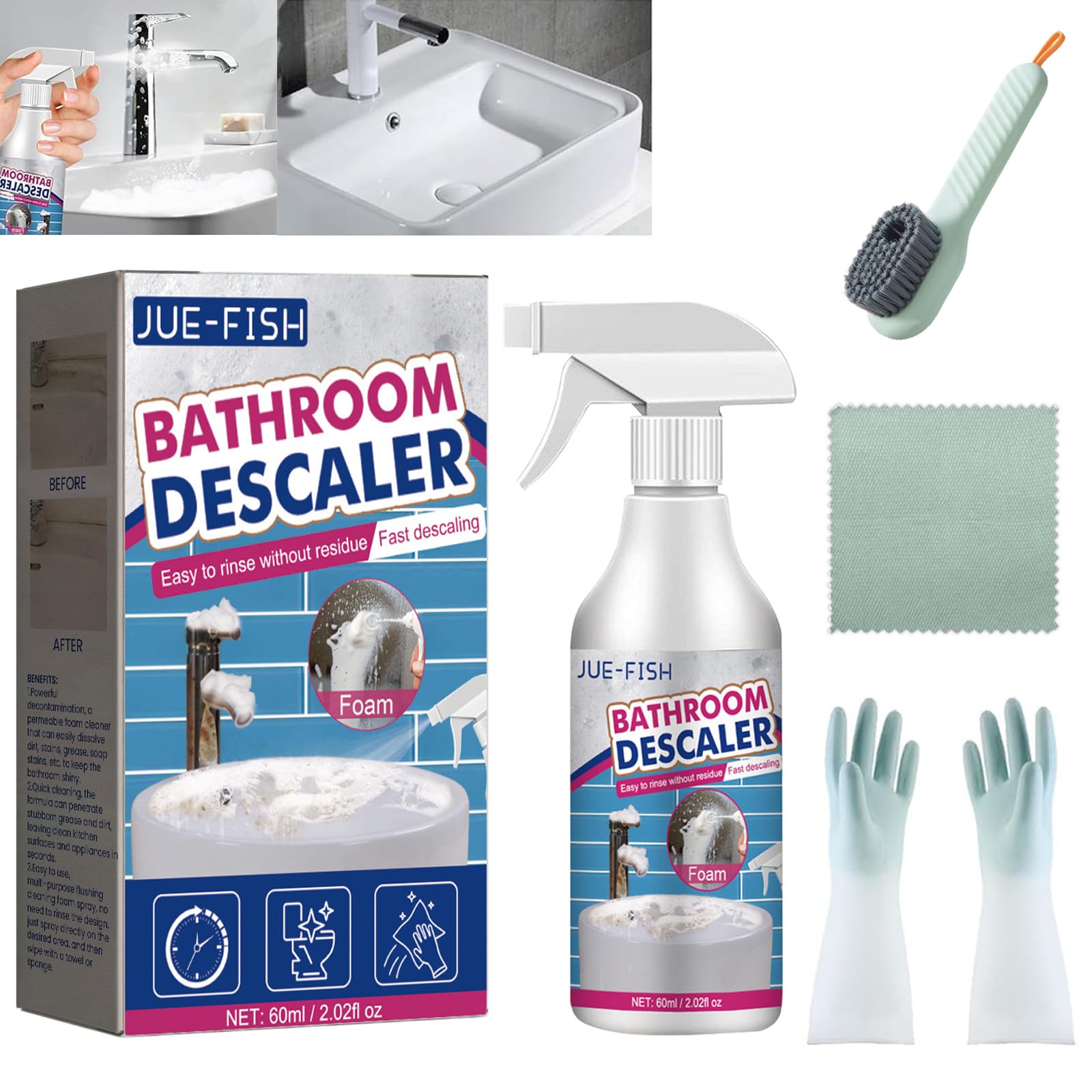 DENGWANG Jue Fish Bathroom Descaler, Profession Bathroom Descaler Cleaner, Bathroom Descaler Foam Cleaner, Bathroom Descaler Stubborn Stains Cleaner,