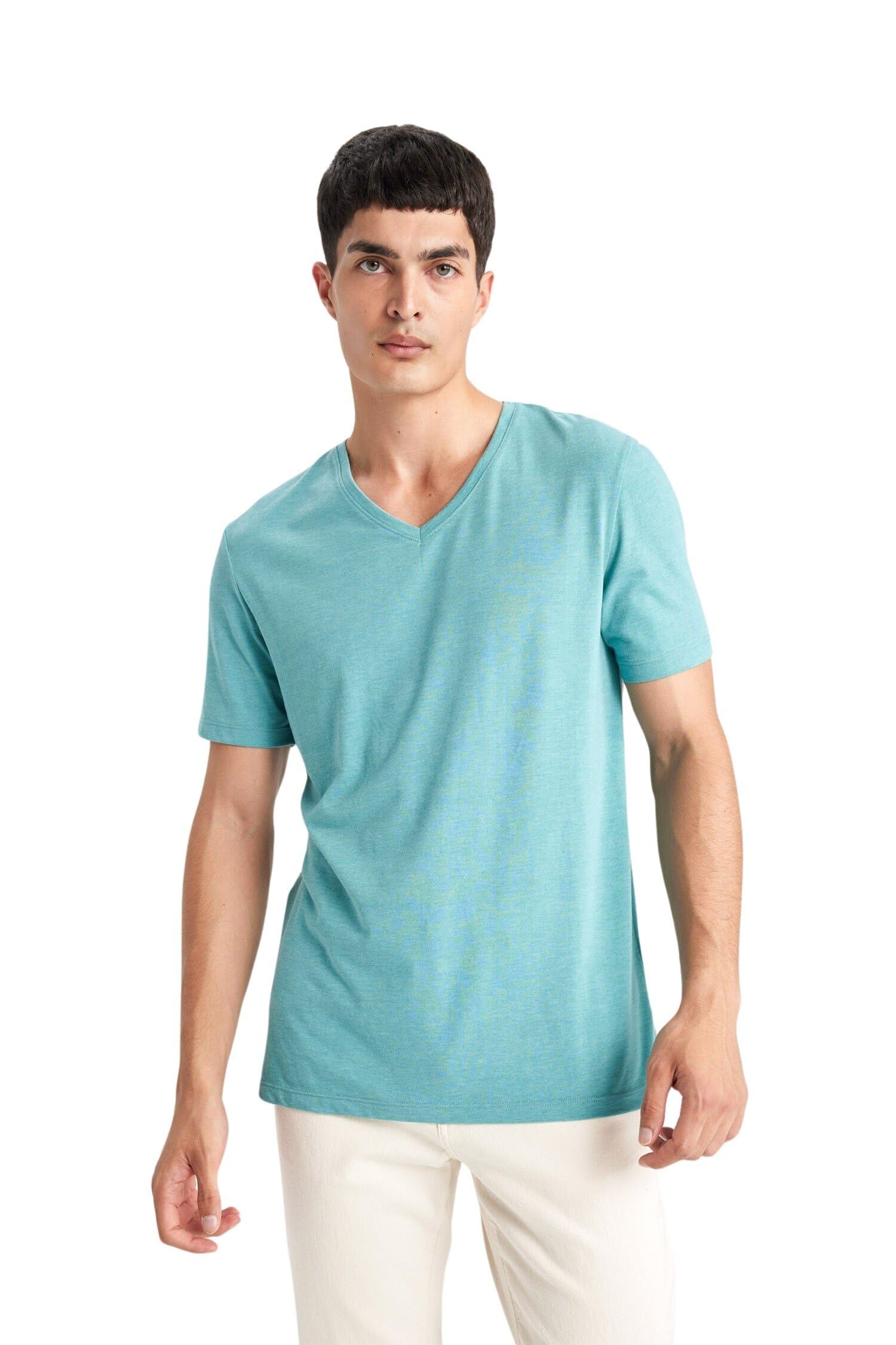 Erkek Slim Fit V Yaka Basic Pamuklu Tişört