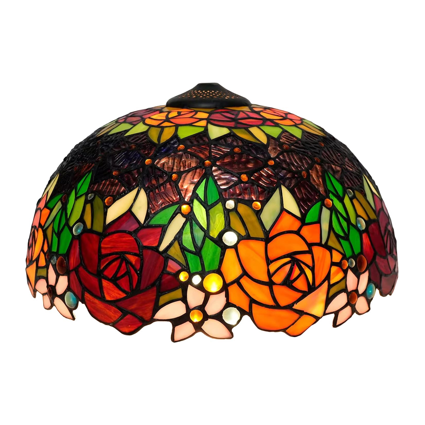 SaryEdge 16-Inch Tiffany Style Lampshades Replacement with Cap, Mediterranean Red Orange Rose Stained Glass Flowers Lamp Shade Only for Desk Reading Lighting Floor Lamps Table Lamps，，