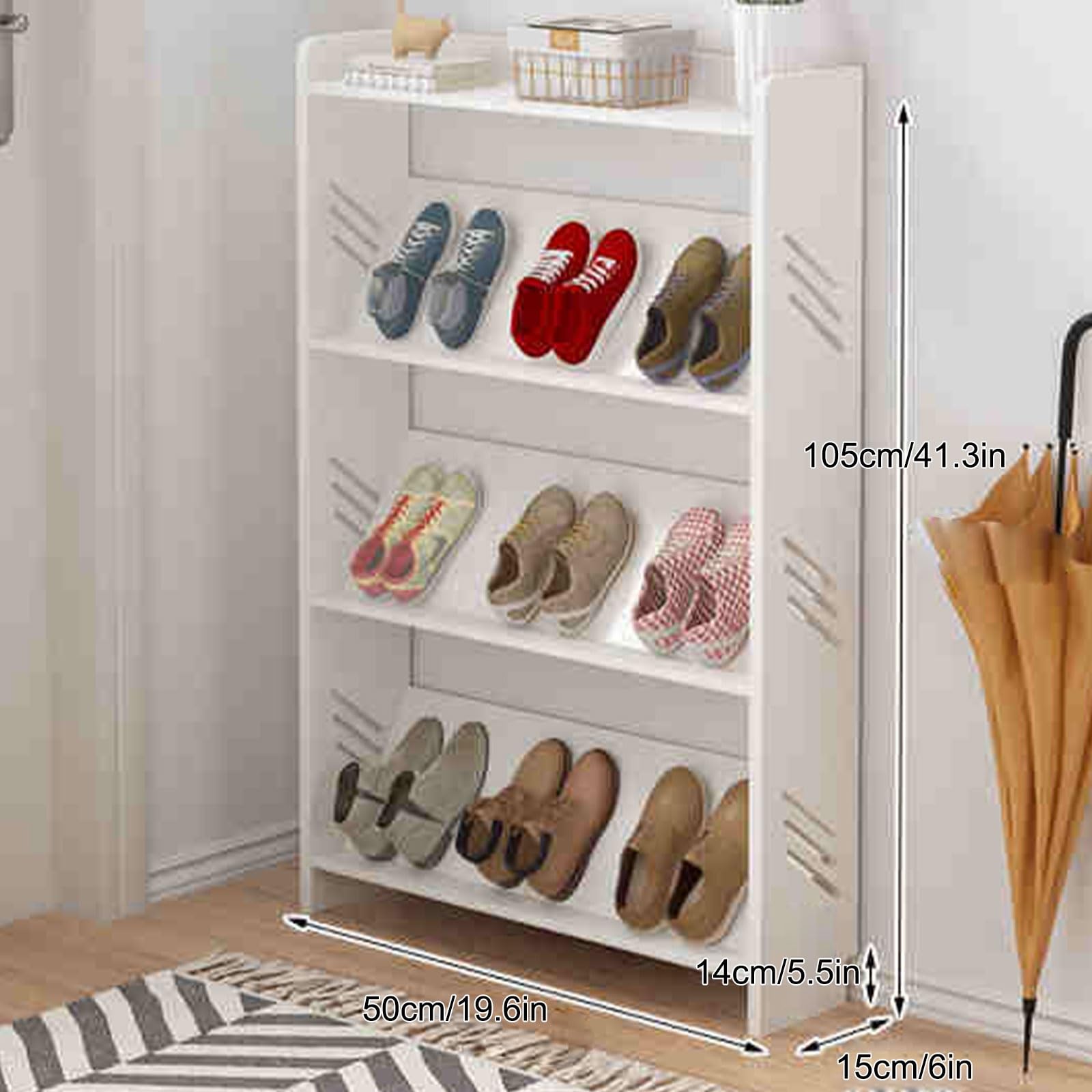 JHDXL Vertical Shoe Rack, Tall Narrow Shoe, Freestanding White Wooden Shoe Shelf, Stackable Boot & Shoe Storage, Tower for Boots, Sneakers, Heels(75 * 105cm/29.5 * 41.3in)