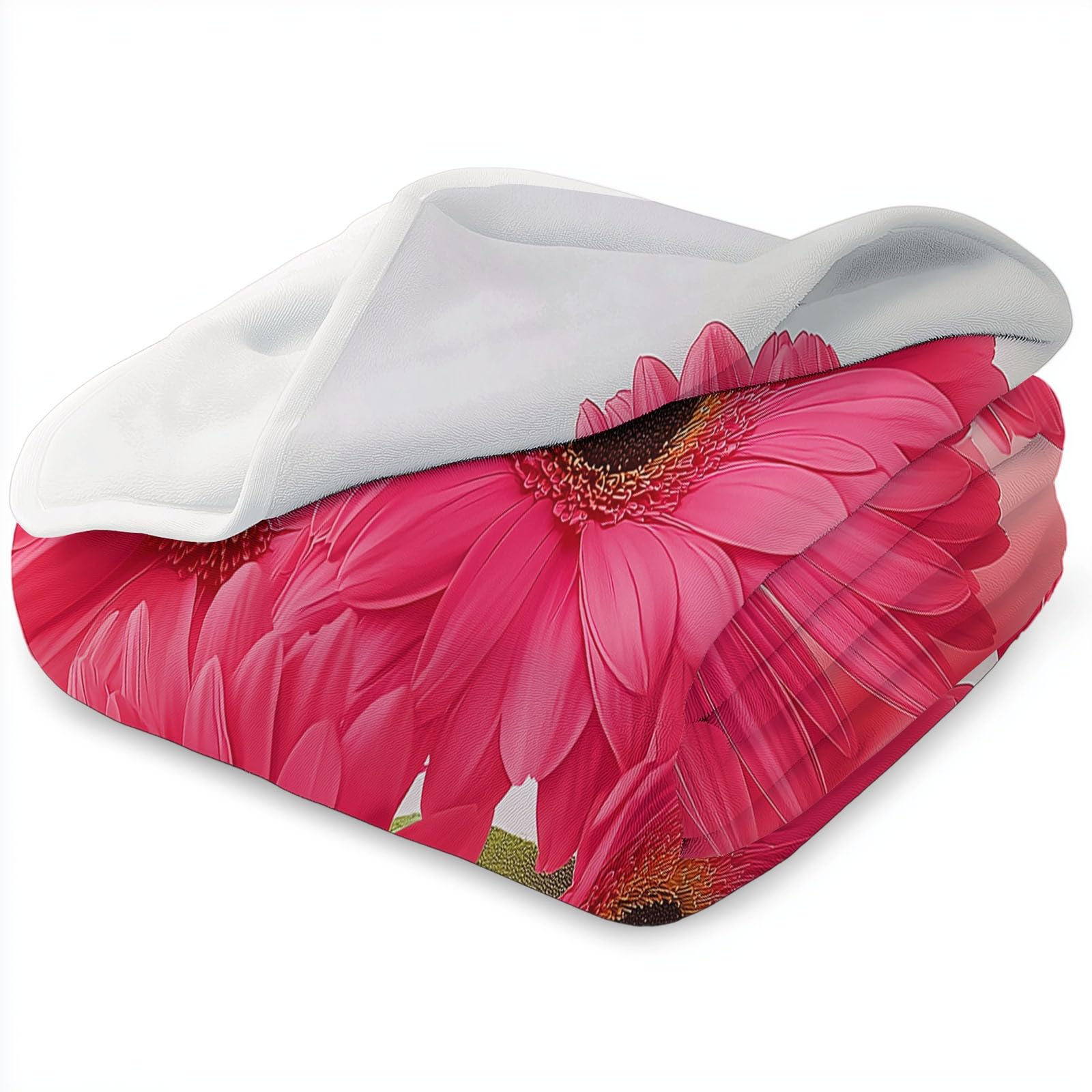 Ciepła flanelowa różowa gerbera, bukiet sherpa koc, 221 x 239 cm, miękki, przytulny, realistyczny koc do fotografii, pluszowy, flanelowy, polarowy, 220 x 240 cm, dla dziewcząt, dzieci, dorosłych, na
