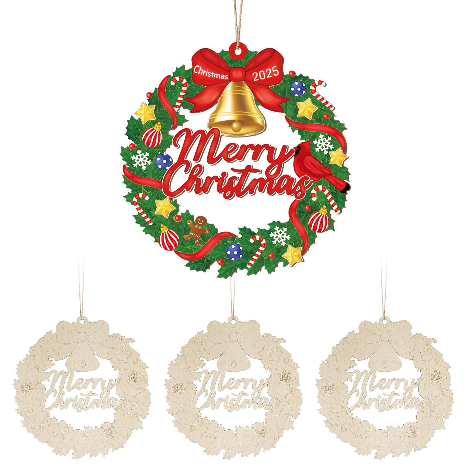 Couronnes de Noël en bois brut à peindre pour décoration de porte, lot de 3 suspensions DIY